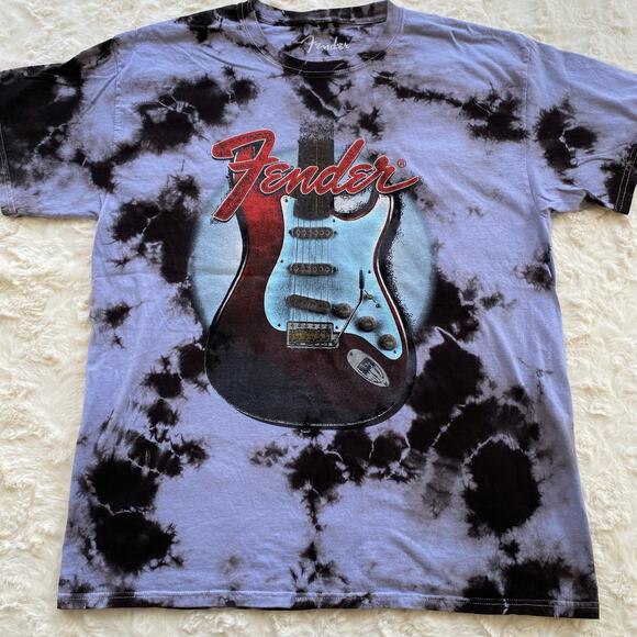 Fender Guitar Men's Tie Dye Graphic T-Shirt Size Medium Cotton Music Tee Rock - Picture 1 of 6
